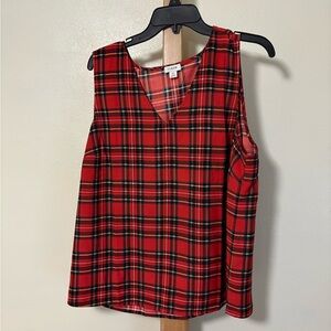 J. Crew Red and Black Plaid V-Neck Tank Top